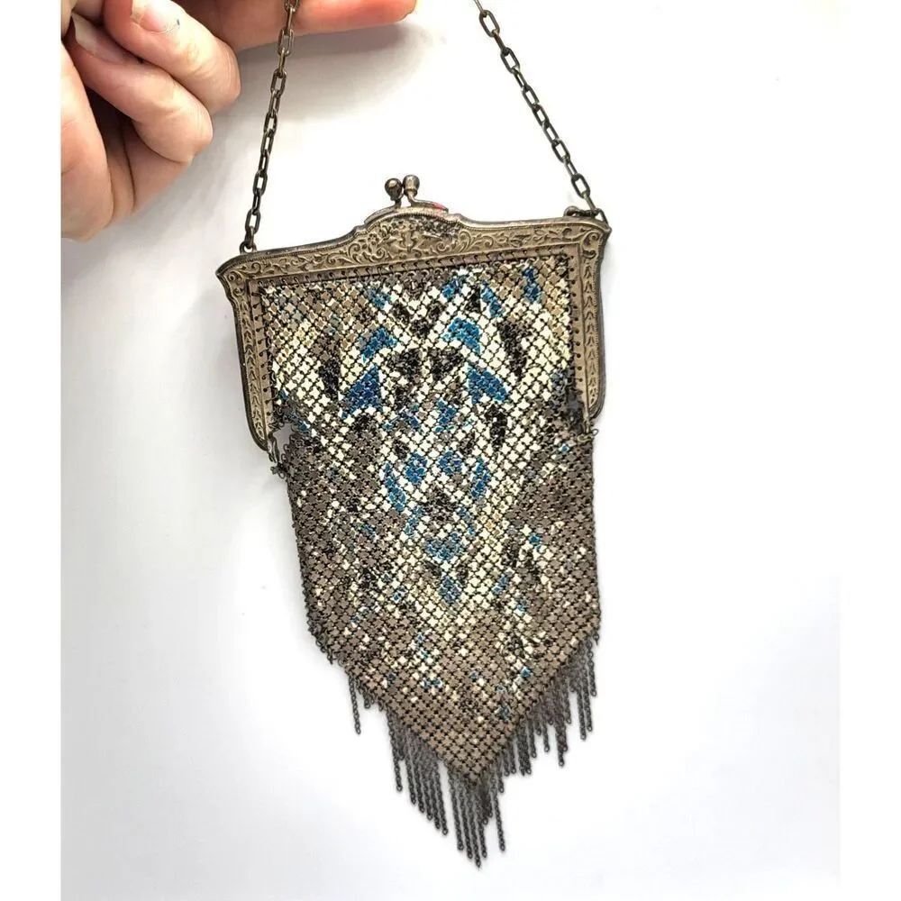 1920s Art Deco Metal Mesh Chain Purse Flapper Mandalian MFG CO 7.5in
